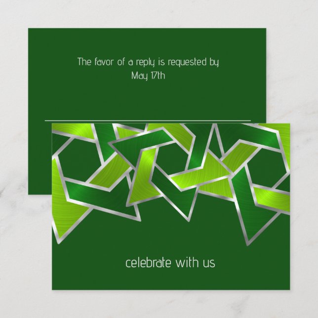 Bar Mitzvah Silver Lime Green Star of David Invitation (Front/Back)