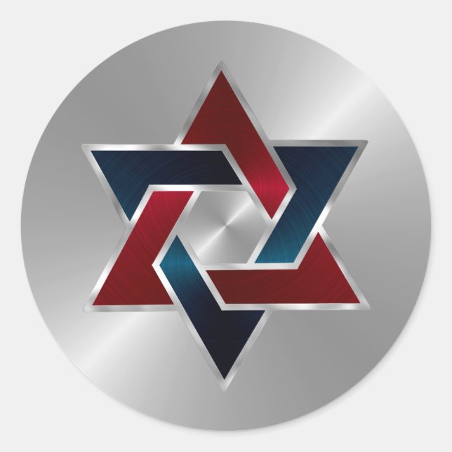 Bar Mitzvah Silver Navy Blue Red Star of David Classic Round Sticker (Front)