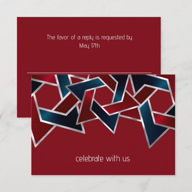 Bar Mitzvah Silver Navy Blue Red Star of David Invitation (Front/Back)