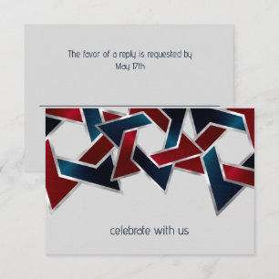 Bar Mitzvah Silver Navy Blue Red Star of David Invitation