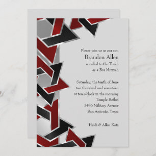 Bar Mitzvah Silver Red Black Star of David Invitation