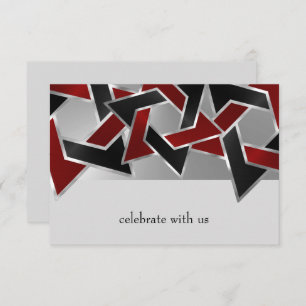 Bar Mitzvah Silver Red Black Star of David RSVP Card