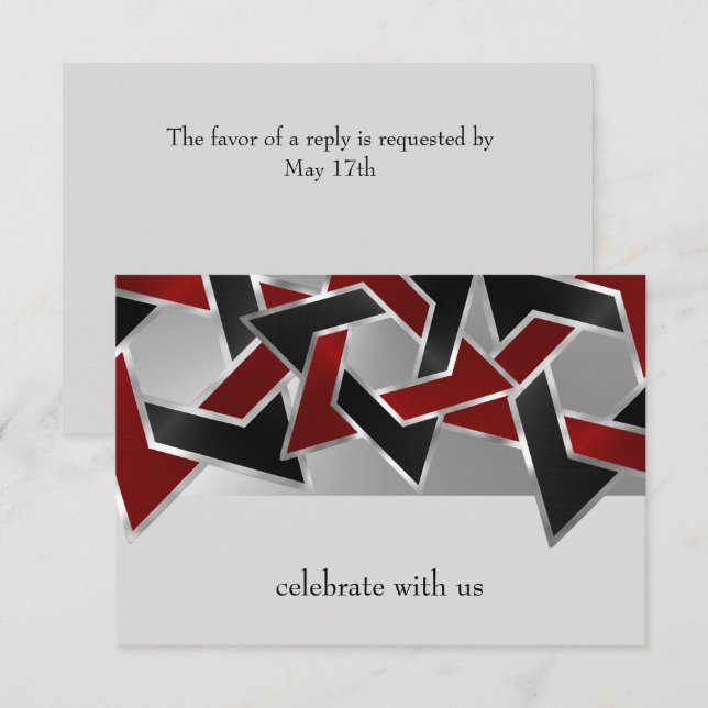Bar Mitzvah Silver Red Black Star of David RSVP Card (Front/Back)