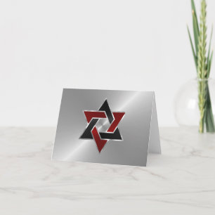 Bar Mitzvah Silver Red Black Star of David Thank You Card