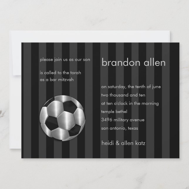 Bar Mitzvah Silver Soccer Balls Invitation (Front)