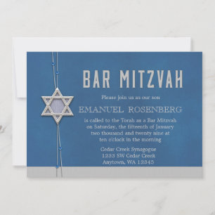 Bar Mitzvah Silver Star Blue Beads Invitation