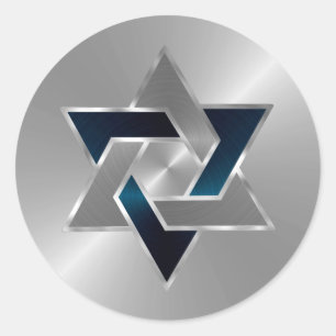 Bar Mitzvah Silver Teal Blue Grey Star of David Classic Round Sticker