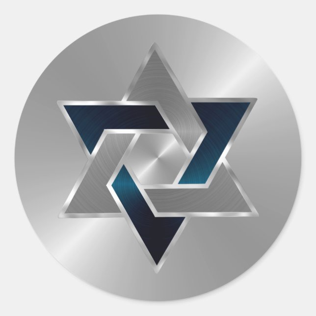 Bar Mitzvah Silver Teal Blue Grey Star of David Classic Round Sticker (Front)