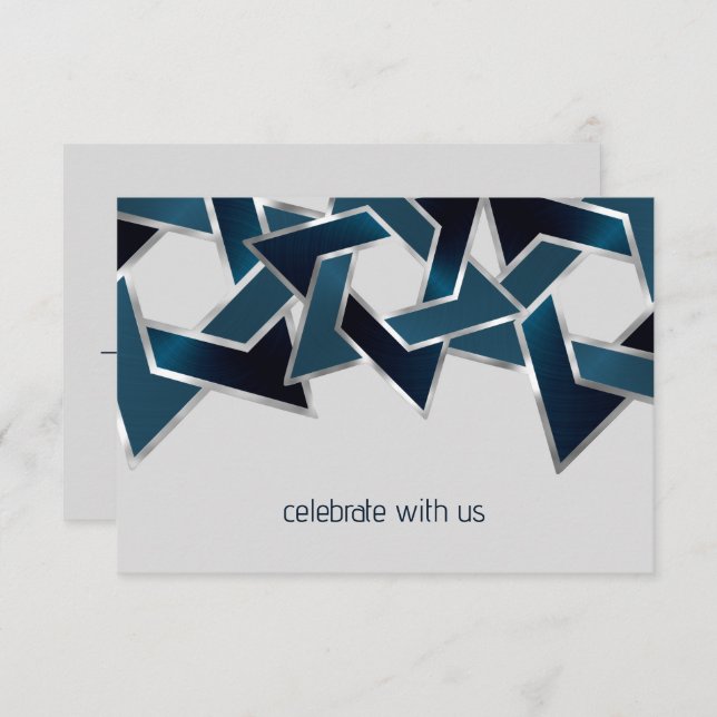 Bar Mitzvah Silver Teal Navy Blue Star of David Invitation (Front/Back)
