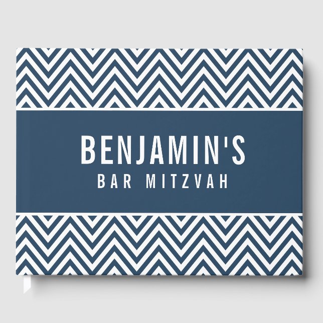 BAR MITZVAH simple modern bold block chevron navy Guest Book (Front)
