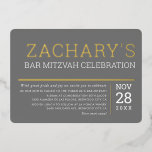 BAR MITZVAH simple modern boy grey gold<br><div class="desc">by kat massard >>> WWW.SIMPLYSWEETPAPERIE.COM <<< A super stylish & sophisticated invitation design for your WEDDING STATIONERY. TIP :: 1. To change/move graphics & fonts and add more text or changes colours - hit the "customise it" button. - - - - - - - - - - - - -...</div>