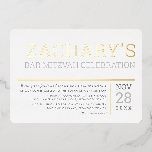 BAR MITZVAH simple modern boy soft pale grey (Front)