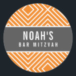 BAR MITZVAH simple modern geometric grey orange Classic Round Sticker<br><div class="desc">by kat massard >>> https://linktr.ee/simplysweetpaperie <<<</div>