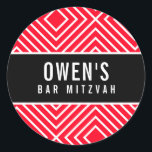 BAR MITZVAH simple modern geometric red black Classic Round Sticker<br><div class="desc">by kat massard >>> https://linktr.ee/simplysweetpaperie <<<</div>