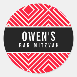 BAR MITZVAH simple modern geometric red black Classic Round Sticker
