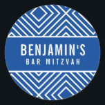 BAR MITZVAH simple modern geometric royal blue Classic Round Sticker<br><div class="desc">by kat massard >>> https://linktr.ee/simplysweetpaperie <<<</div>
