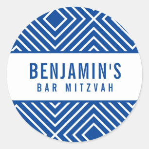 BAR MITZVAH simple modern geometric royal blue Classic Round Sticker