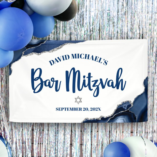 Bar Mitzvah Simple Modern Navy Blue Agate Script Banner (Creator Uploaded)
