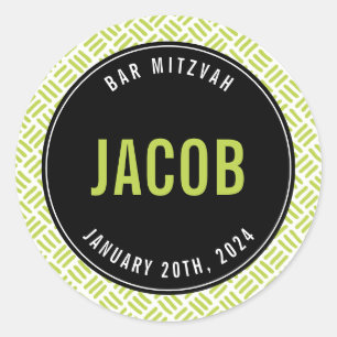 BAR MITZVAH simple modern plain black lime Classic Round Sticker