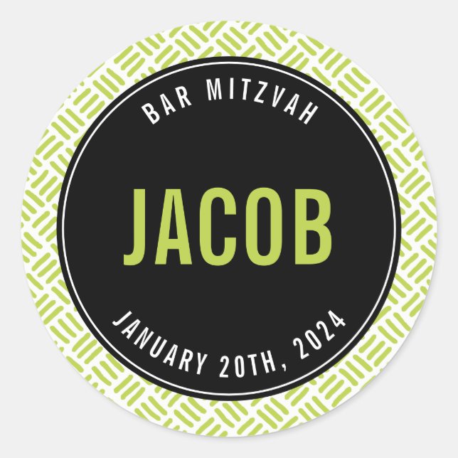 BAR MITZVAH simple modern plain black lime Classic Round Sticker (Front)