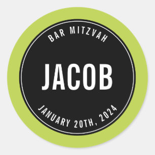BAR MITZVAH simple modern plain black lime Classic Round Sticker