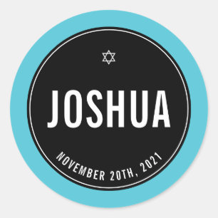 BAR MITZVAH simple modern plain black turquoise Classic Round Sticker