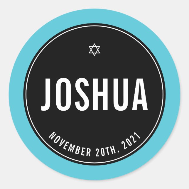 BAR MITZVAH simple modern plain black turquoise Classic Round Sticker (Front)