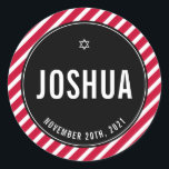BAR MITZVAH simple modern stripe plain red black Classic Round Sticker<br><div class="desc">by kat massard >>> https://linktr.ee/simplysweetpaperie <<<</div>