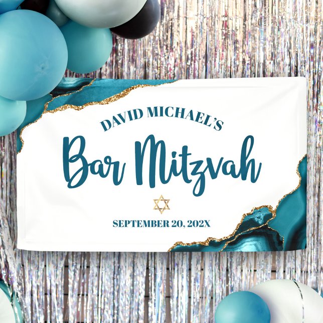 Bar Mitzvah Simple Modern Turquoise Agate Script Banner (Creator Uploaded)