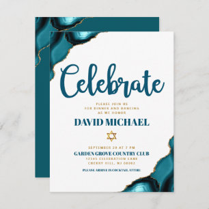 Bar Mitzvah Simple Modern Turquoise Agate Script Enclosure Card