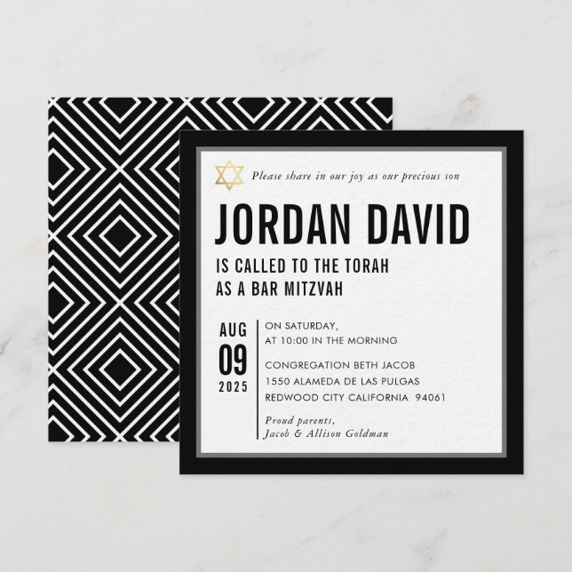 BAR MITZVAH simple modern typography black white Invitation (Front/Back)