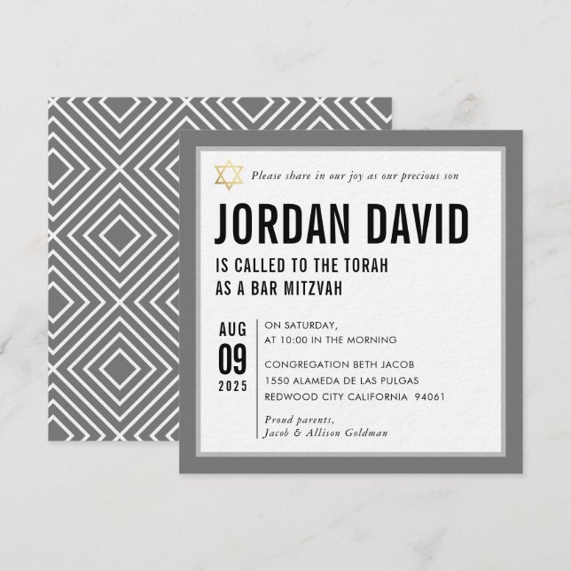 BAR MITZVAH simple modern typography grey grey Invitation (Front/Back)