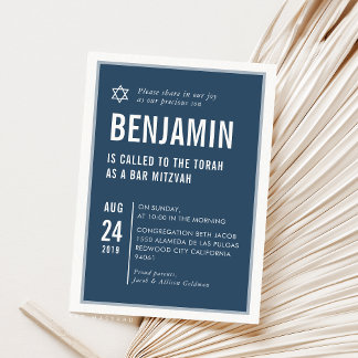 BAR MITZVAH simple modern typography navy white Invitation
