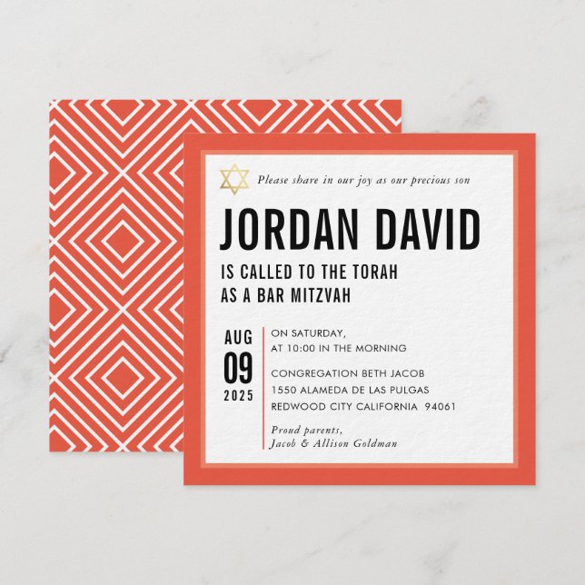 BAR MITZVAH simple modern typography orange Invitation (Front/Back)