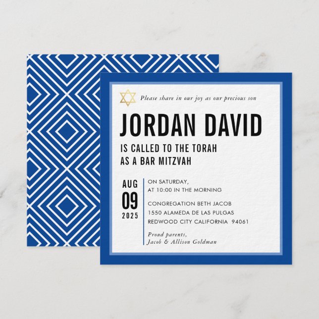 BAR MITZVAH simple modern typography royal blue Invitation (Front/Back)
