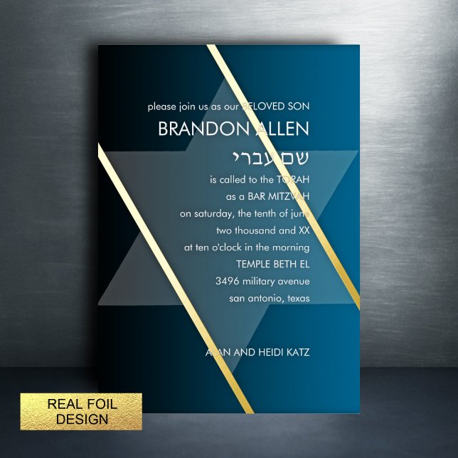 Bar Mitzvah Simple Modern You Choose Colour Foil Holiday Card (Creator Uploaded)