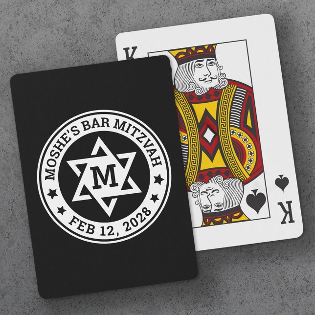 Bar mitzvah Star of David black any colour monogra Playing Cards (Bar mitzvah Star of David black any color monogram Playing Cards)