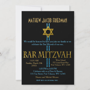 Bar Mitzvah   Star of David   Black Invitation