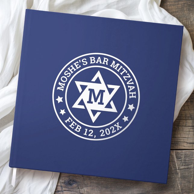 Bar mitzvah Star of David blue any colour monogram Guest Book (Bar mitzvah Star of David blue any color monogram Guest Book)