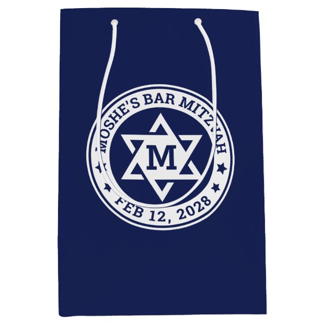 Bar mitzvah Star of David blue any colour monogram Medium Gift Bag (Front)