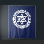 Bar mitzvah Star of David blue any colour monogram Tapestry<br><div class="desc">Bar mitzvah backdrop featuring a white Star of David with the boy's monogram initial,  and name and date around the star. The default colours are white and dark blue but all colours are fully customisable in the design tool. You can also move and resize the logo.</div>