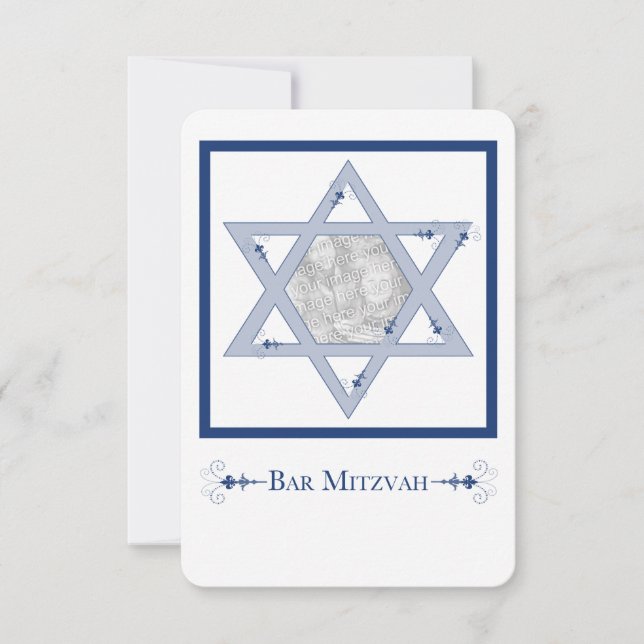 bar mitzvah (star of david elegance photo card) invitation (Front)