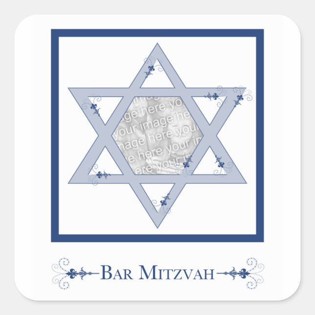 bar mitzvah (star of david elegance photo gift) square sticker (Front)