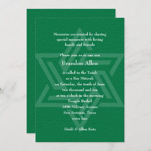 Bar Mitzvah Star of David Green Invitation