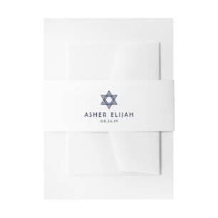 Bar Mitzvah Star of David Minimal Navy Blue White Invitation Belly Band