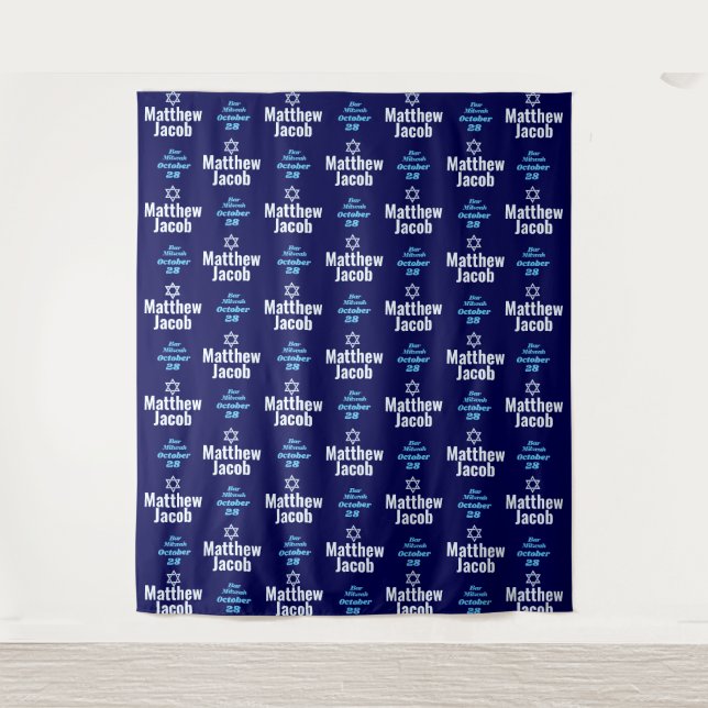 Bar Mitzvah Step and Repeat Party Backdrop Tapestry (Front)