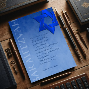 Bar Mitzvah Stylish Blue Star of David Ombre Invitation