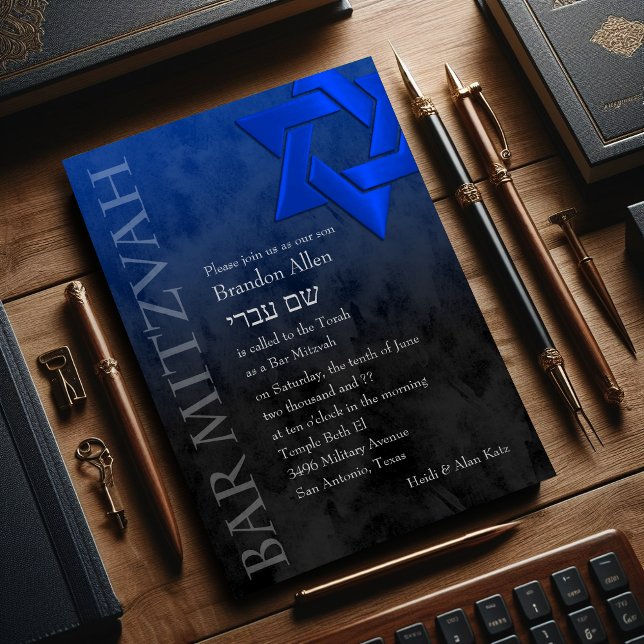 Bar Mitzvah Stylish Blue Star of David Ombre Invitation (Creator Uploaded)