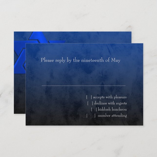 Bar Mitzvah Stylish Blue Star of David Ombre RSVP Card (Front/Back)