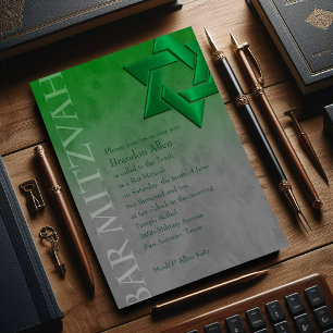 Bar Mitzvah Stylish Green Star of David Ombre Invitation